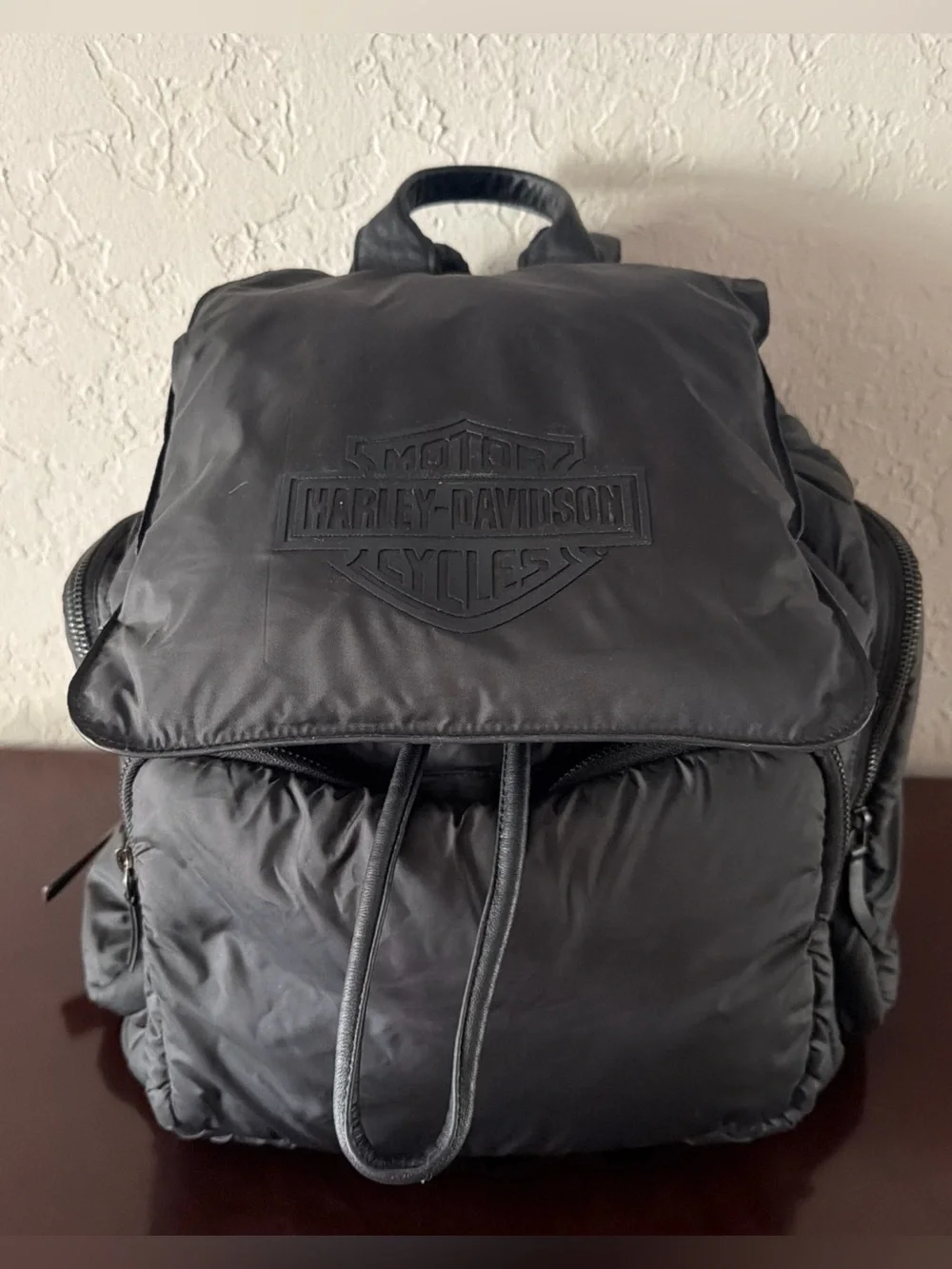 Harley Davidson Black Puffer Nylon Backpack Shoulder Bag
